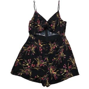 Black Floral Midriff Cut-out Romper- Size Small
